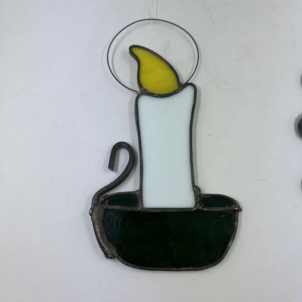 Vintage Stained‎ Glass Christmas Tree & Candle Window Hangers 6.5